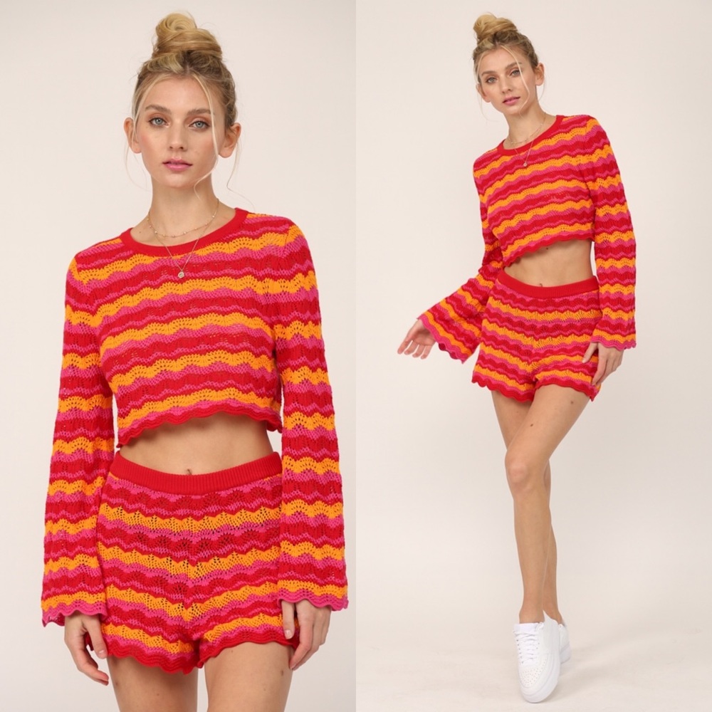 *BLACK FRIDAY SALE* Pacific Beach Chevron Crochet Bell Sleeve Sweater - Picture 3 of 8